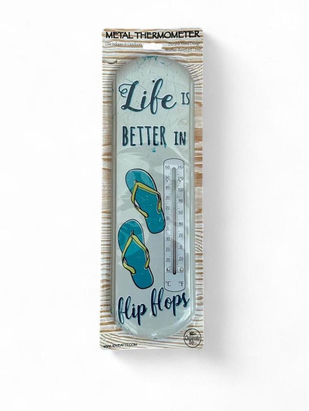 Chesapeake Bay Metal Thermometer Flip Flops Beach Coastal Wall Decor 17”